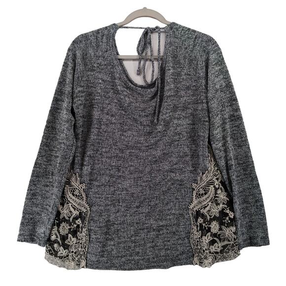 Charming Charlie Embroidered Sweater L Black Long Sleeve Accent Knit Tie in Back - Picture 3 of 10